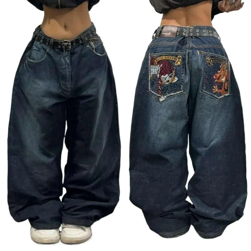Chic Retro Vibe: Embroidered Baggy Jeans for Ultimate Comfort and Style - MENLL